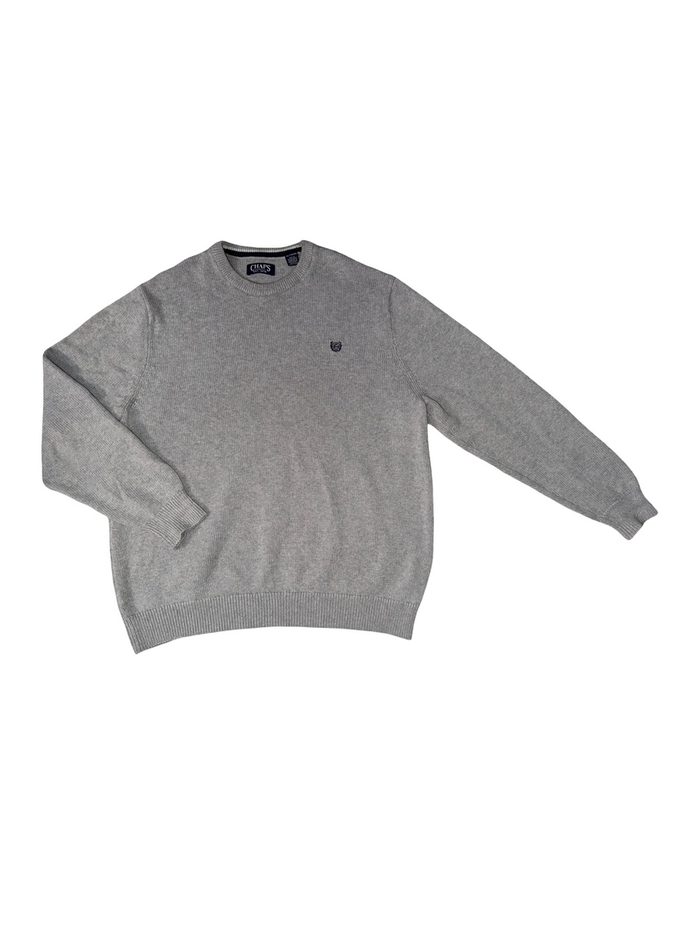 CHAPS Men’s XL Gray Crewneck Sweater Long Sleeve Embroidered Logo Pullover